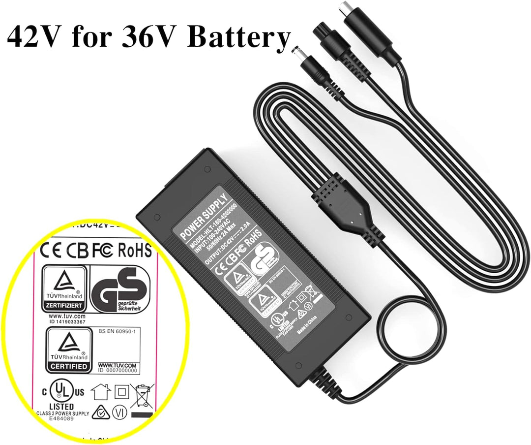42V 2A Scooter Charger For 36V Electric Scooters - Fast Charging With Multiple Adapters
