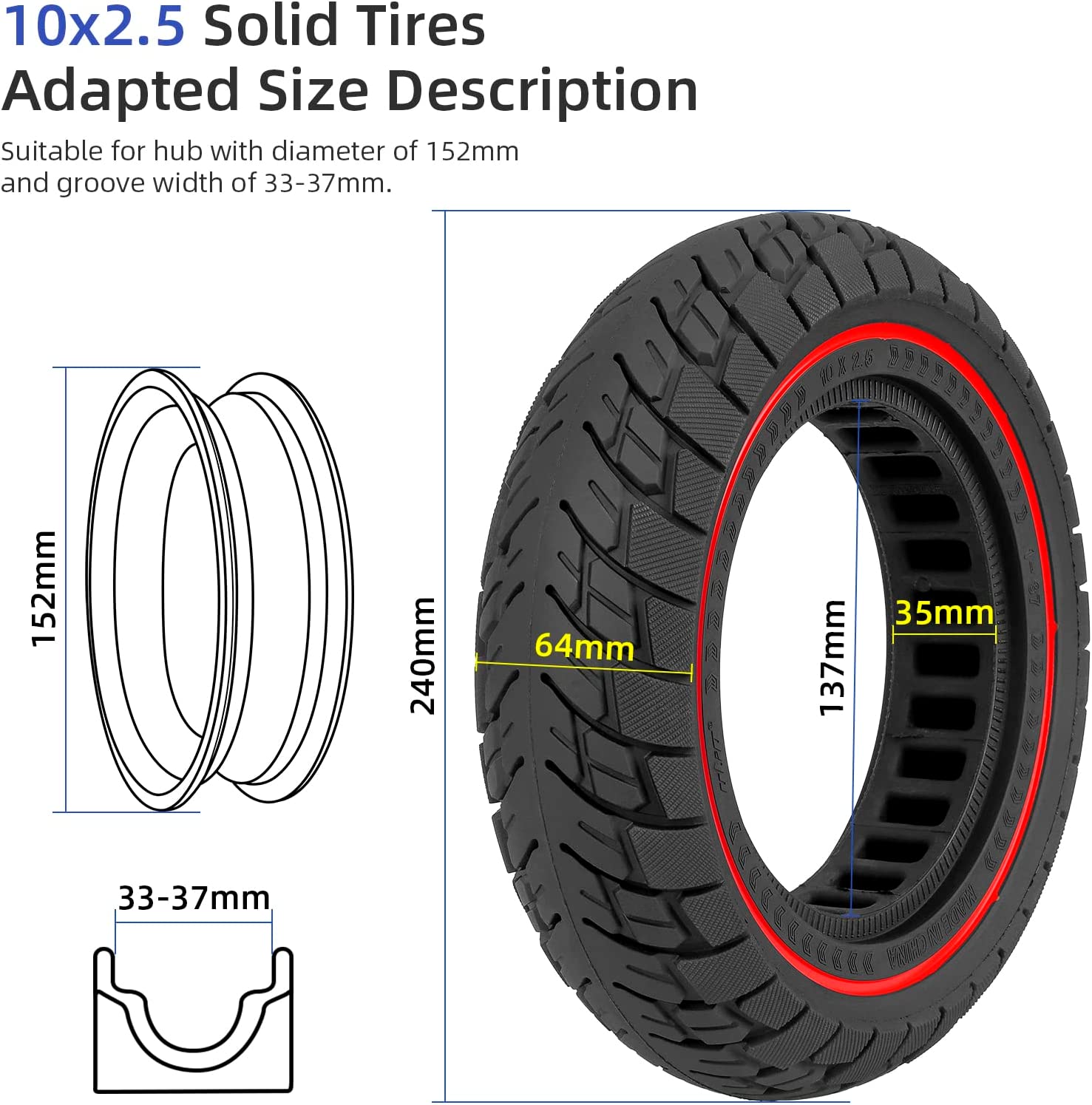Scooter Solid Tire 10 Inch 10X2.5 Electric Scooter Wheels