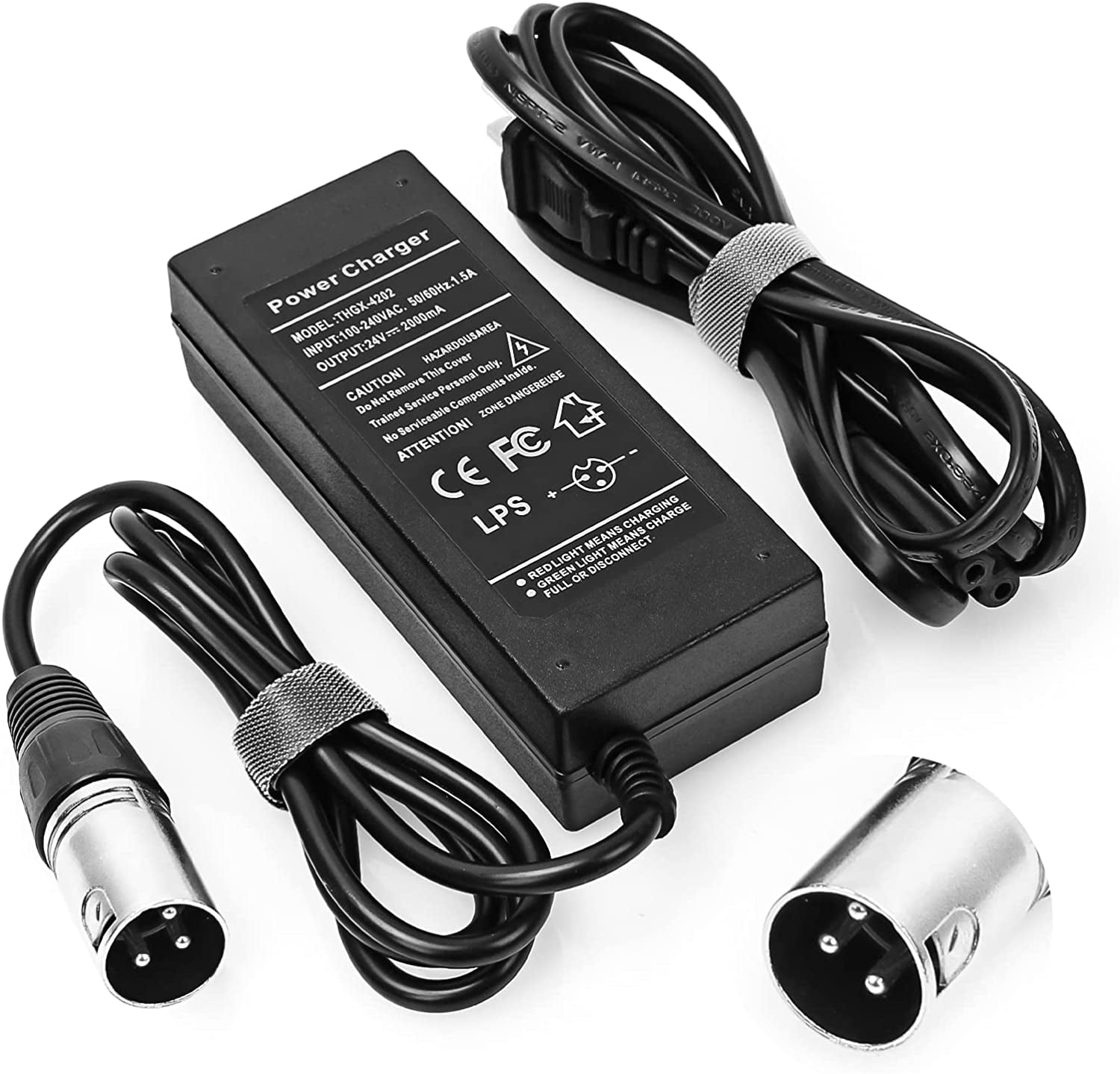24V 2A 3-Pin XLR Connector Electronic Scooter Battery Charger for Go-Go  Elite Traveller,Pride Mobility,Jazzy Power Chair Battery Charger & Plus  Ezip