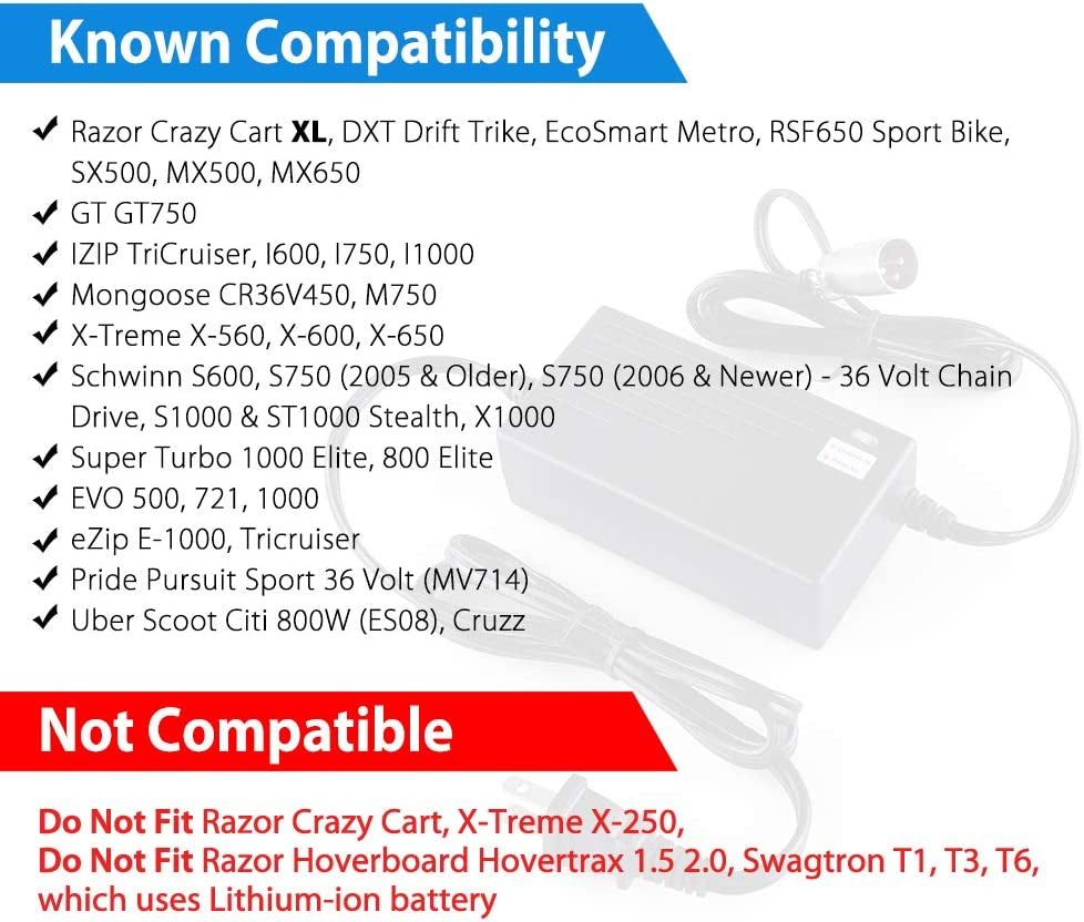 Hover Board 42V 1A Lithium Battery Charger For Razor Hovertrax